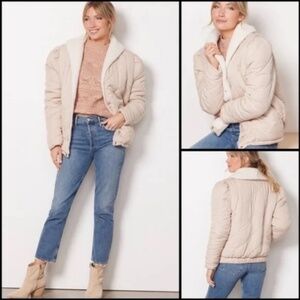 Blank NYC Warm Hearts Quilted Sherpa Jacket/Coat Cream/Beige Size M - NWT